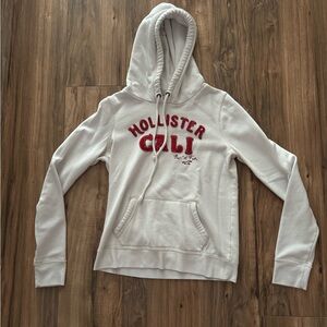 Hollister Women's White/Cream Hoodie with Red Lettering